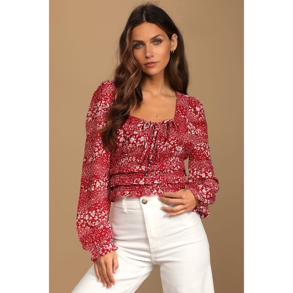 Lulu’s Smocked Blouse Large - Picture 1 of 2